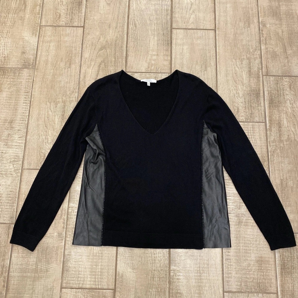 Robert Rodriguez Sweater L Black Silk Wool Leather Panels Quiet Luxury Goth Top - Picture 1 of 8